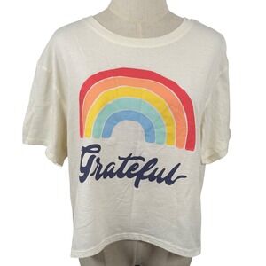 Love Tribe XL T-Shirt Rainbow Grateful Graphic Cropped Boho Retro Hippie 70s EUC